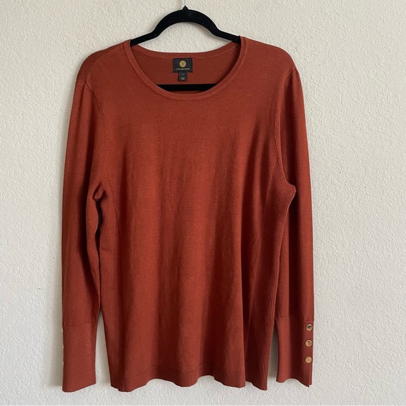 JM Collection woman’s Terracotta Sweater with Sleeve Buttons size L Fall weather - Picture 1 of 6